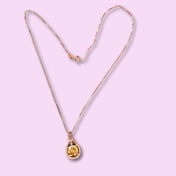 Sterling Silver 18k Rose Gold Plated Necklace with Yellow Zirconia Stone - Picture 4 of 7